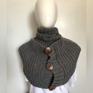 Coconut Button Gray Knit Infinity Scarf